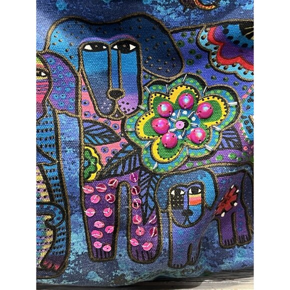 Laurel Burch Dog Tote Bag Purse Shoulder Handbag Braided Strap Colorful Puppies - Picture 3 of 11